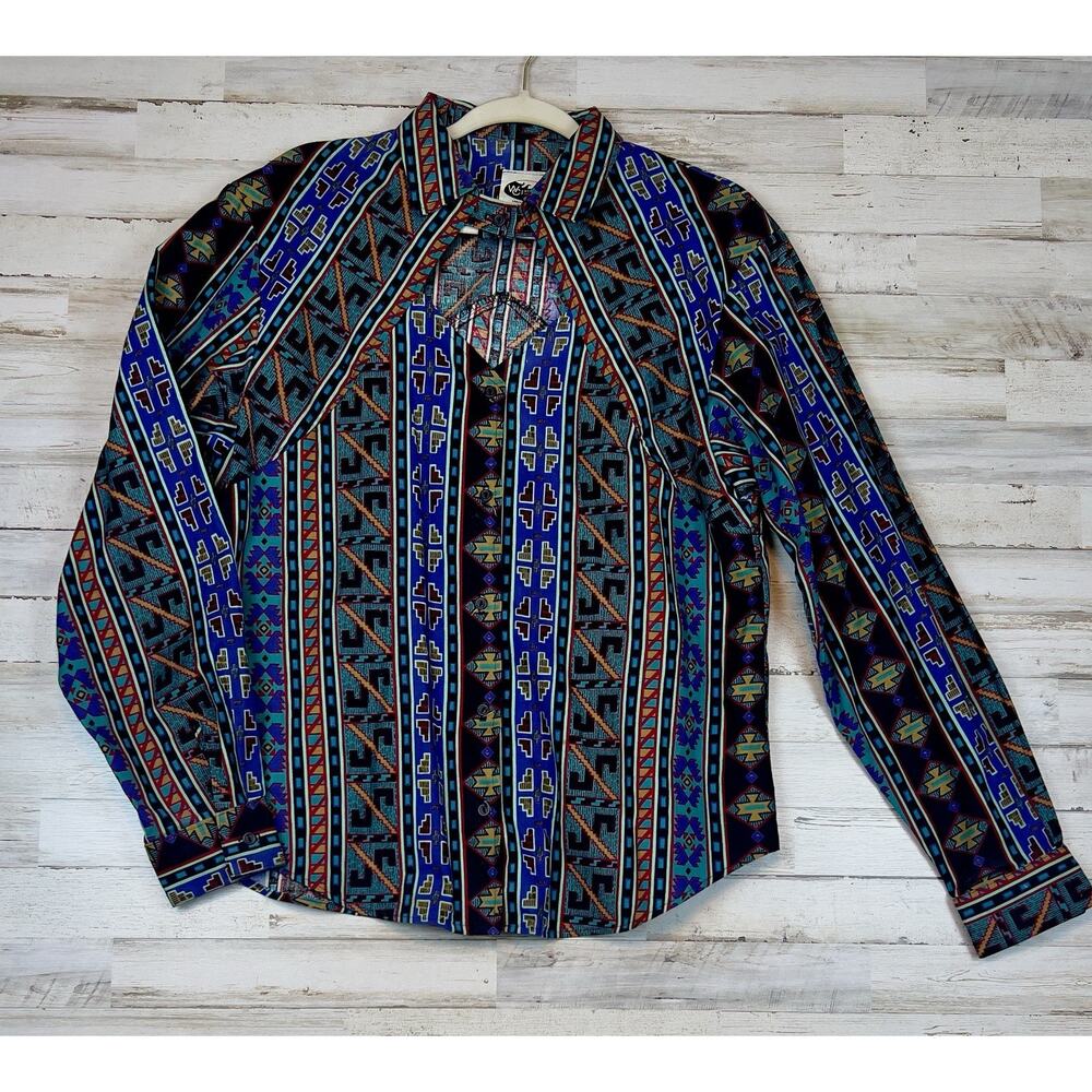 Vintage Western Collection Womens Large Southwestern Keyhole Button Shirt USA